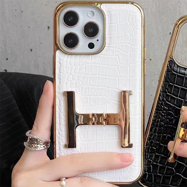 H Metal Bracket Crocodile Pattern Leather Case