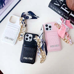 Silk Scarf Chain Wristband Leather Case
