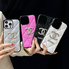 Fashion Rhinestone Logo Leather Case