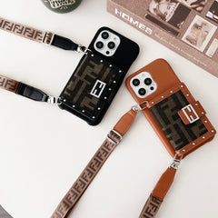 Retro F Print Crossbody Card Holder Case