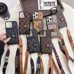Leather Embossed Wallet Lanyard Case