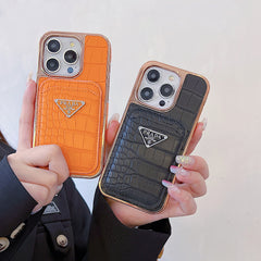 Electroplated Triangle Leather Card Holder Case