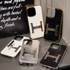 H Metal Bracket Crocodile Pattern Leather Case