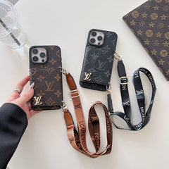 Fashion Luxury Leather Wallet Lanyard Case