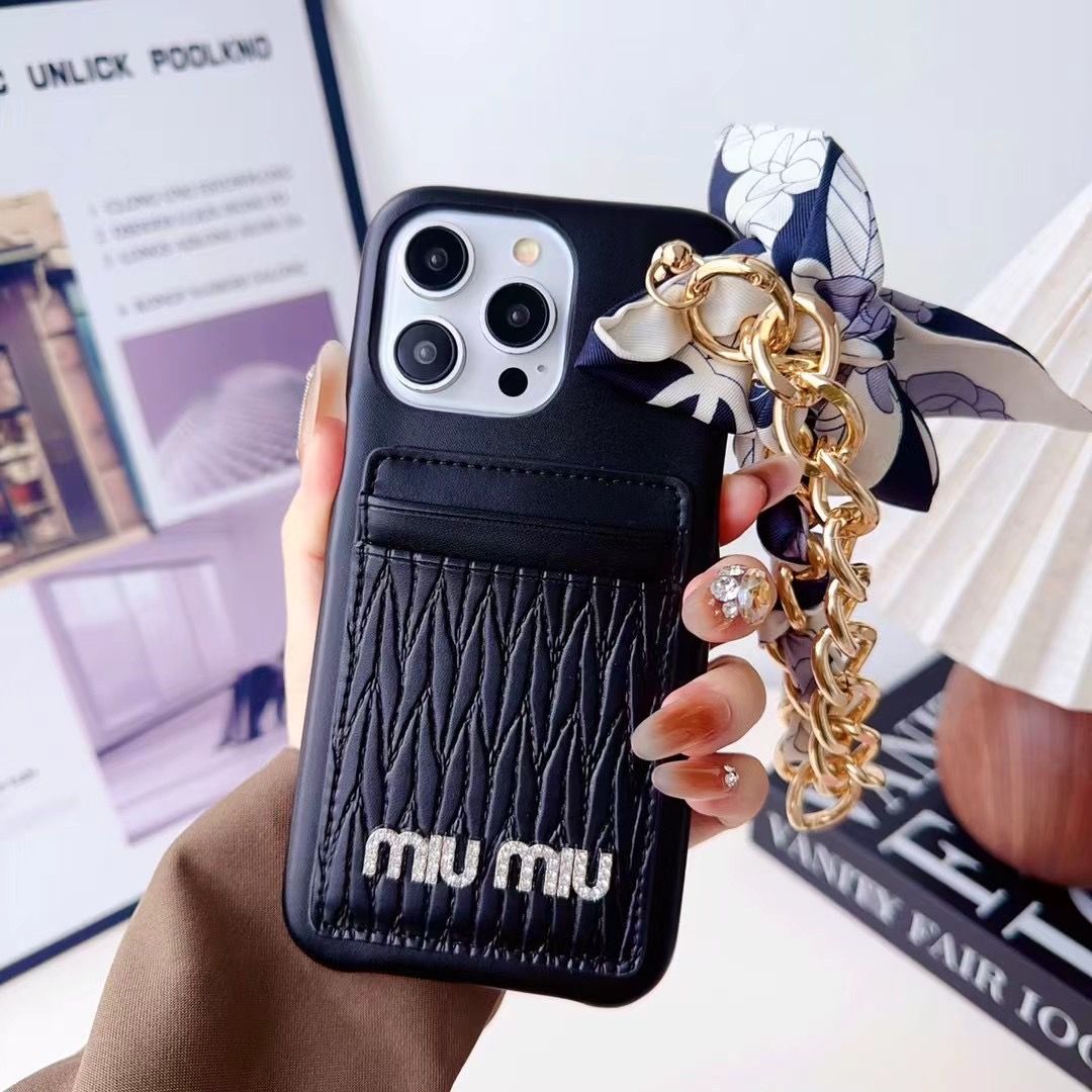 Silk Scarf Chain Wristband Leather Case