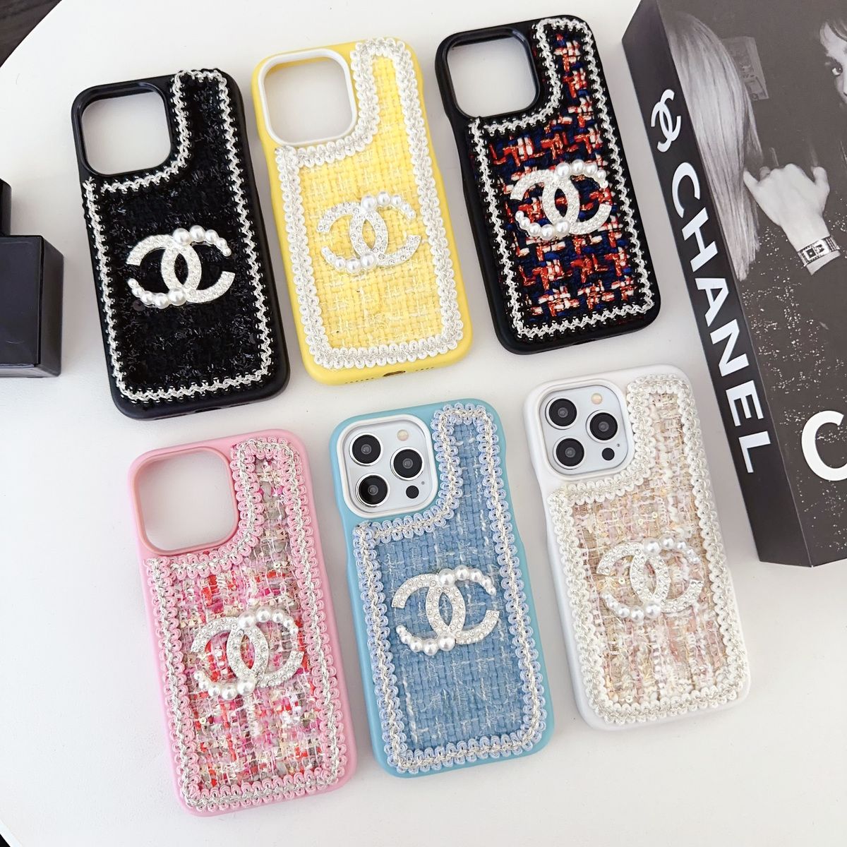 Fashion Wool Material Pearl Logo Case