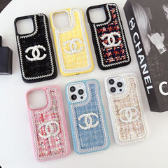 Fashion Wool Material Pearl Logo Case
