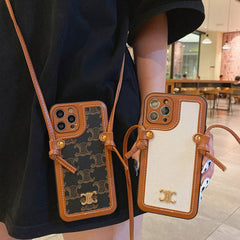 Leather Arc de Triomphe Embossed Crossbody Lanyard Case