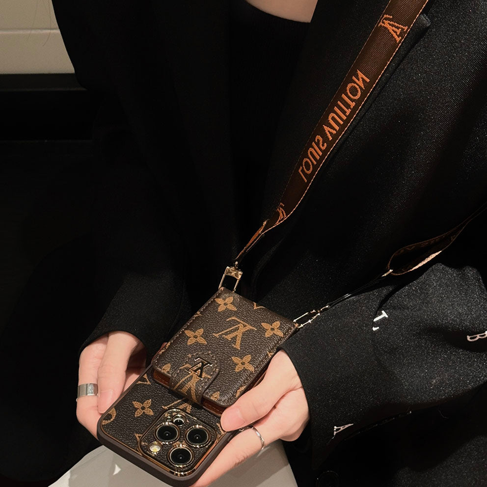 Leather Embossed Card Holder Lanyard Case