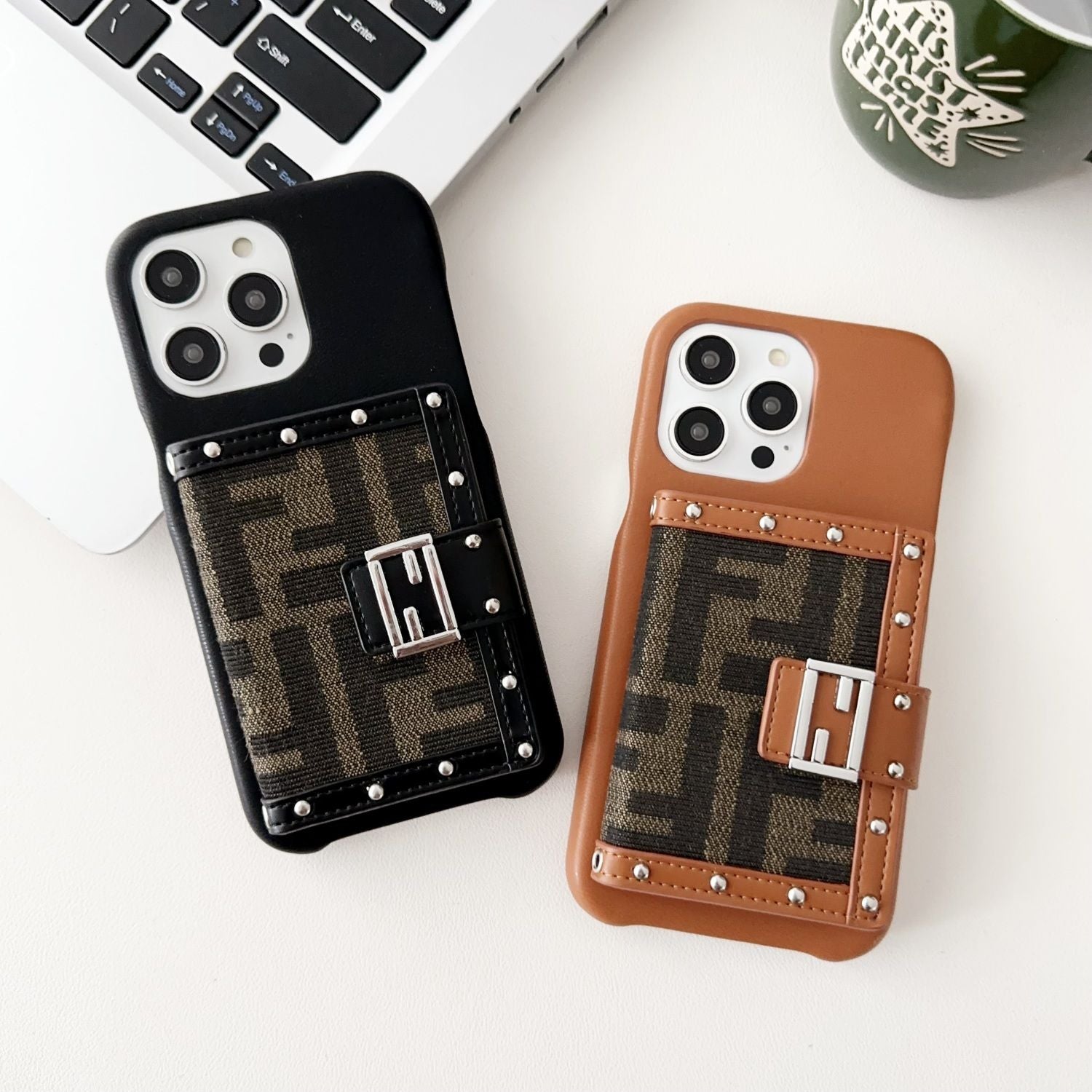 Retro F Print Crossbody Card Holder Case
