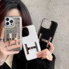 H Metal Bracket Crocodile Pattern Leather Case