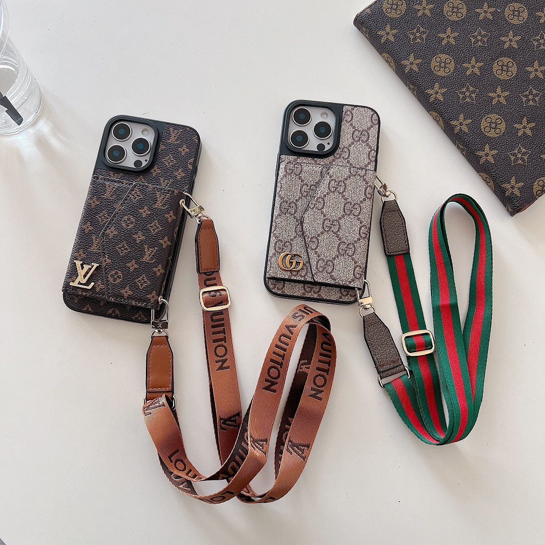 Fashion Luxury Leather Wallet Lanyard Case