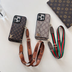 Fashion Luxury Leather Wallet Lanyard Case