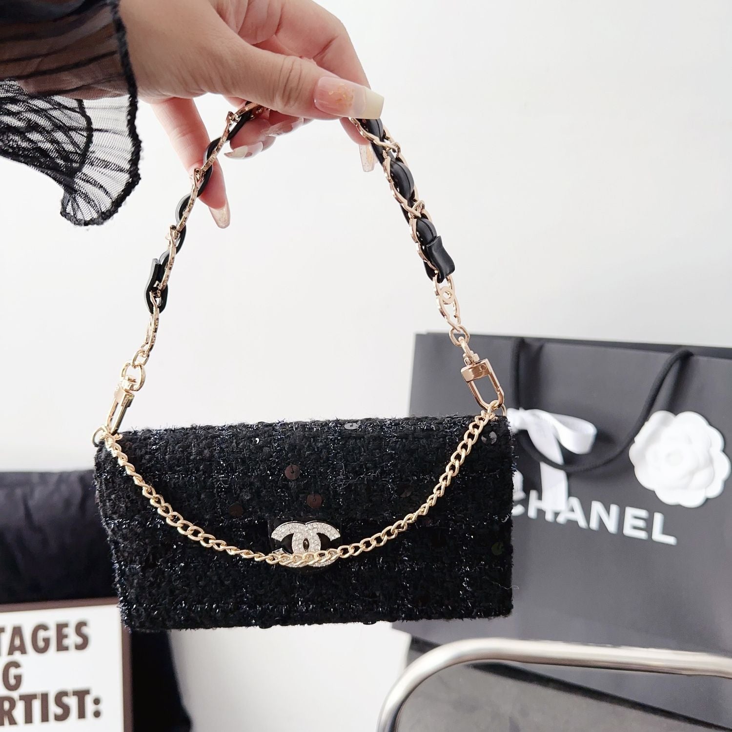 Vintage Sequin Suede Lanyard Case