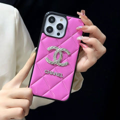 Fashion Rhinestone Logo Leather Case