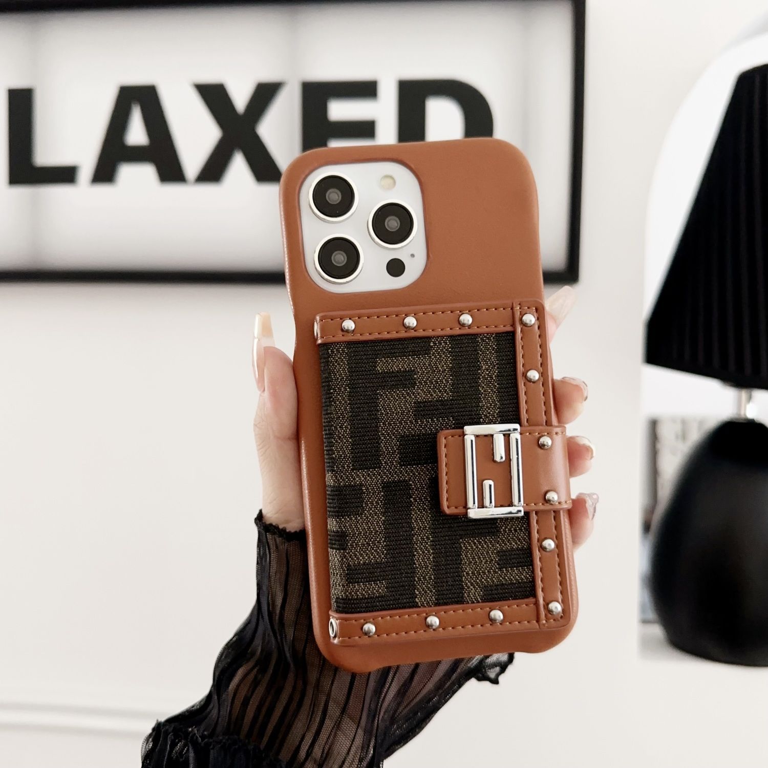 Retro F Print Crossbody Card Holder Case