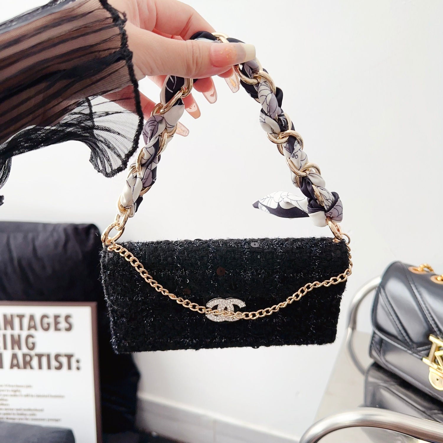 Vintage Sequin Suede Lanyard Case