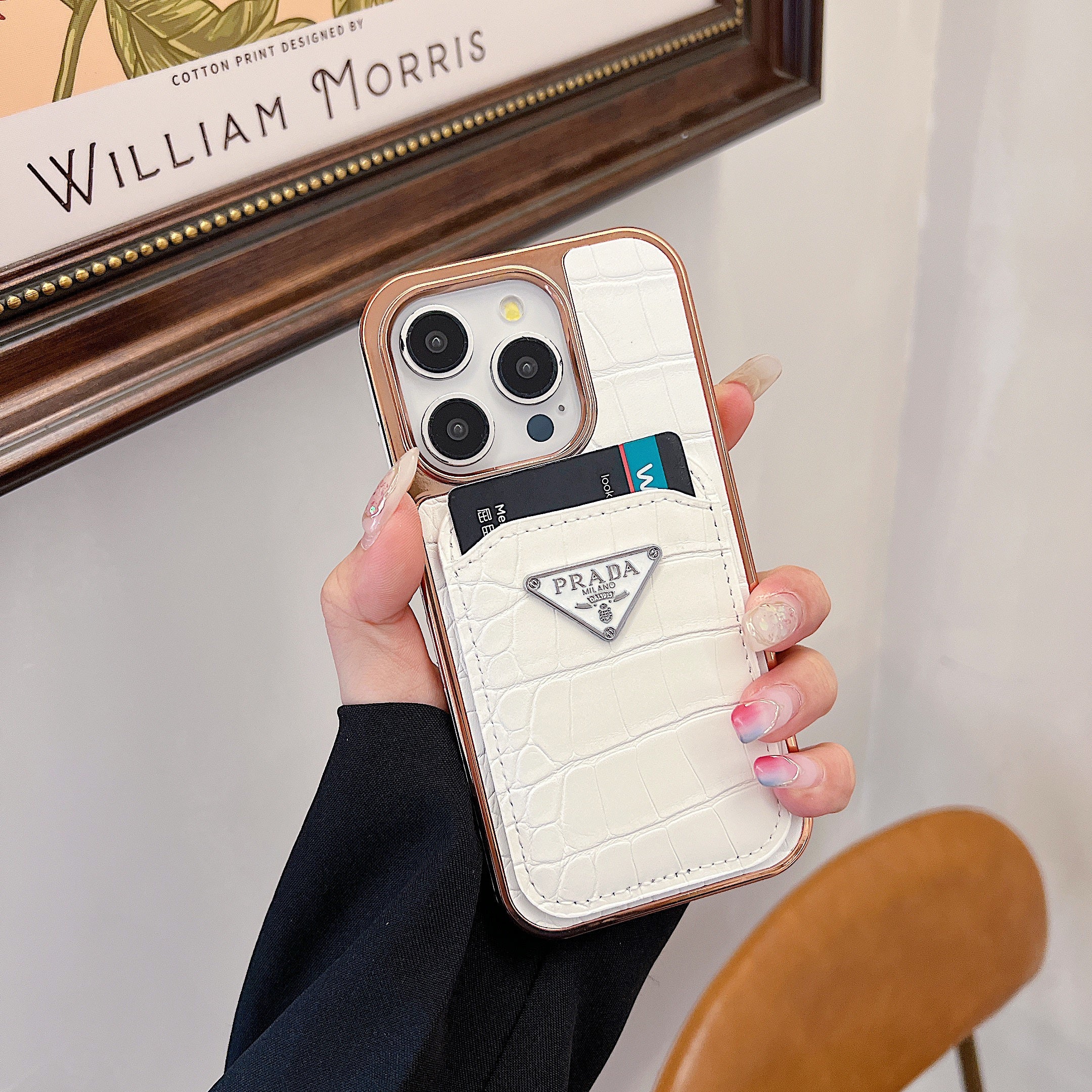 Electroplated Triangle Leather Card Holder Case