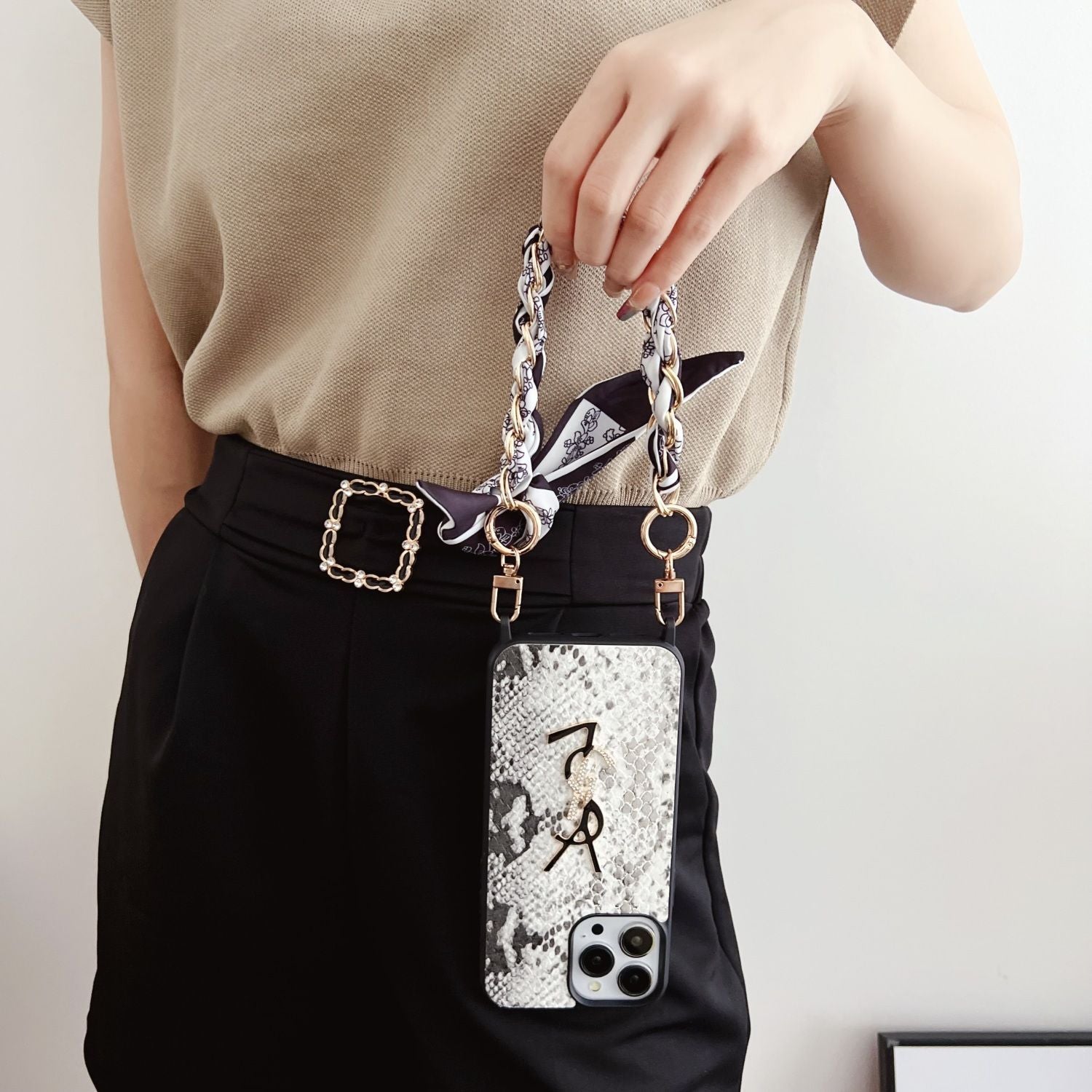 Silk Scarf Chain Snakeskin Pattern Case