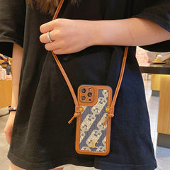 Leather Arc de Triomphe Embossed Crossbody Lanyard Case
