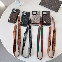 Fashion Luxury Leather Wallet Lanyard Case