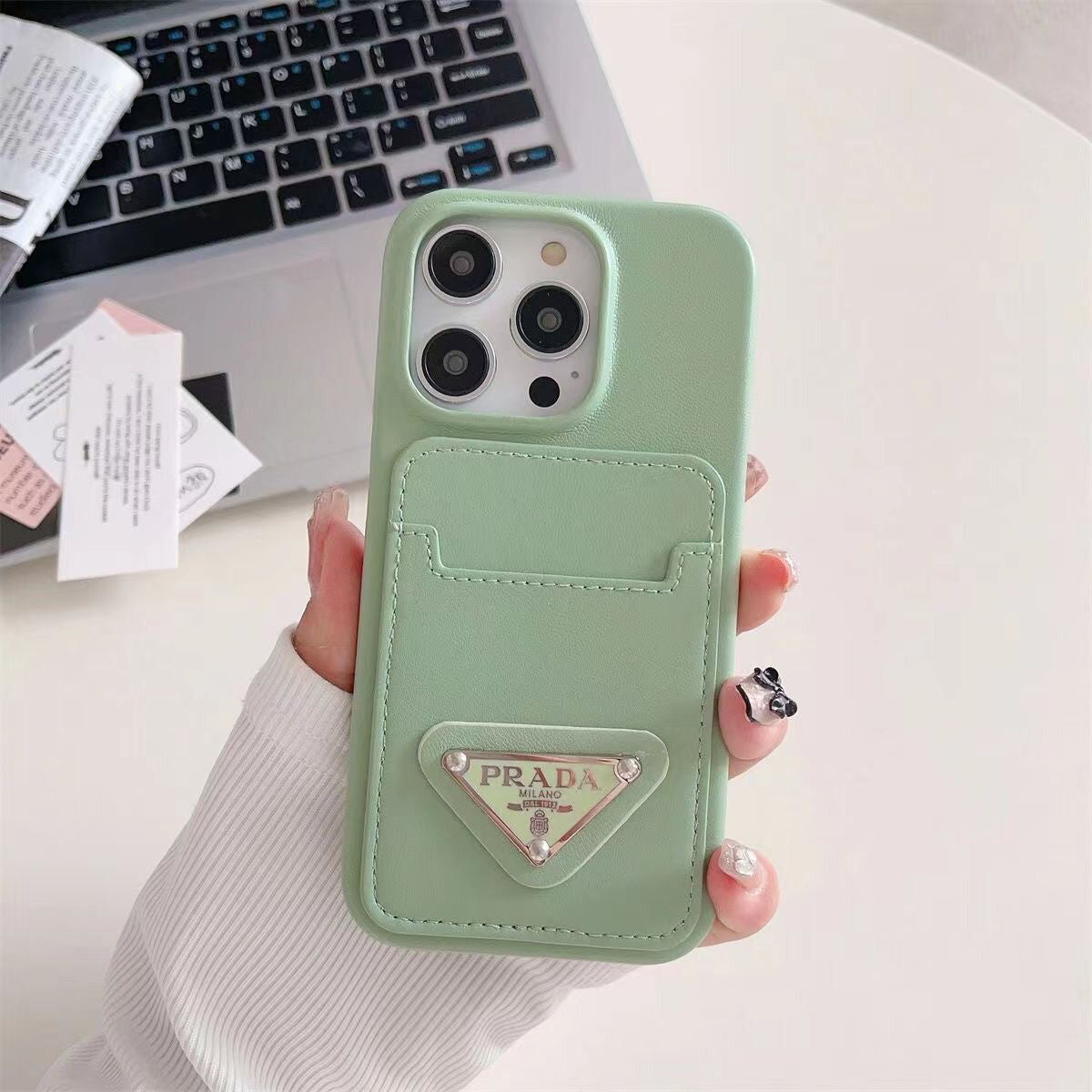 Leather Triangle Logo Card Case