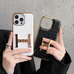 H Metal Bracket Crocodile Pattern Leather Case