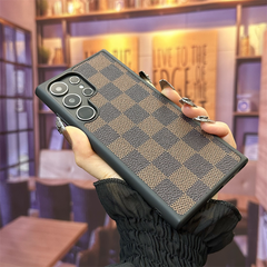 Leather Retro Checkerboard Samsung Case