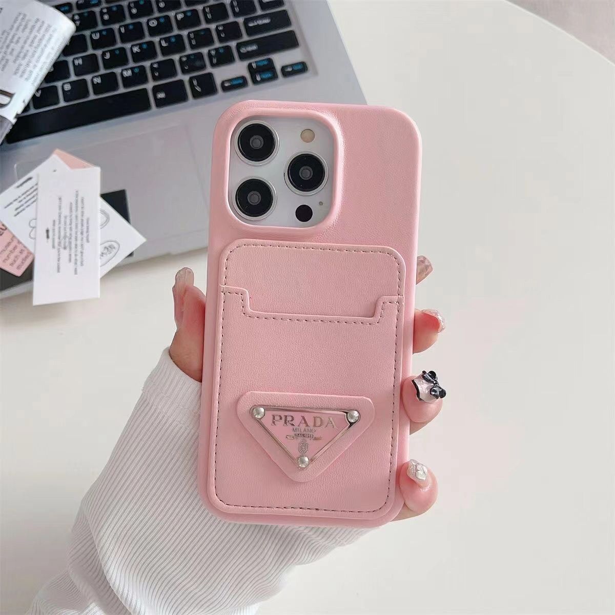 Leather Triangle Logo Card Case
