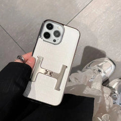 H Metal Bracket Crocodile Pattern Leather Case