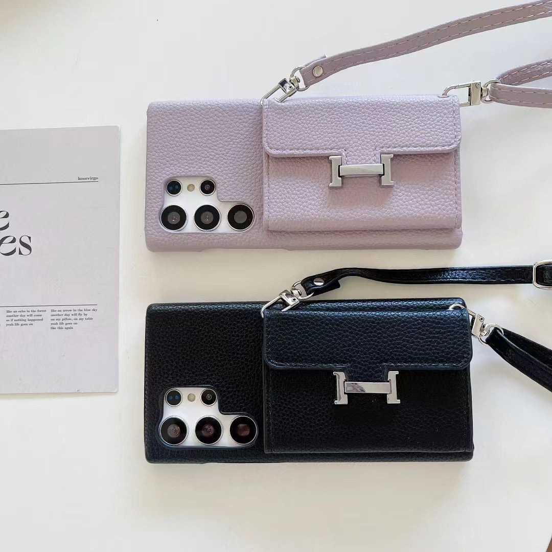 Metal H logo Leather Crossbody Samsung Case