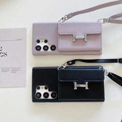 Metal H logo Leather Crossbody Samsung Case
