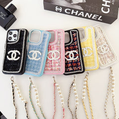 Fashion Wool Material Pearl Hand Strap Case
