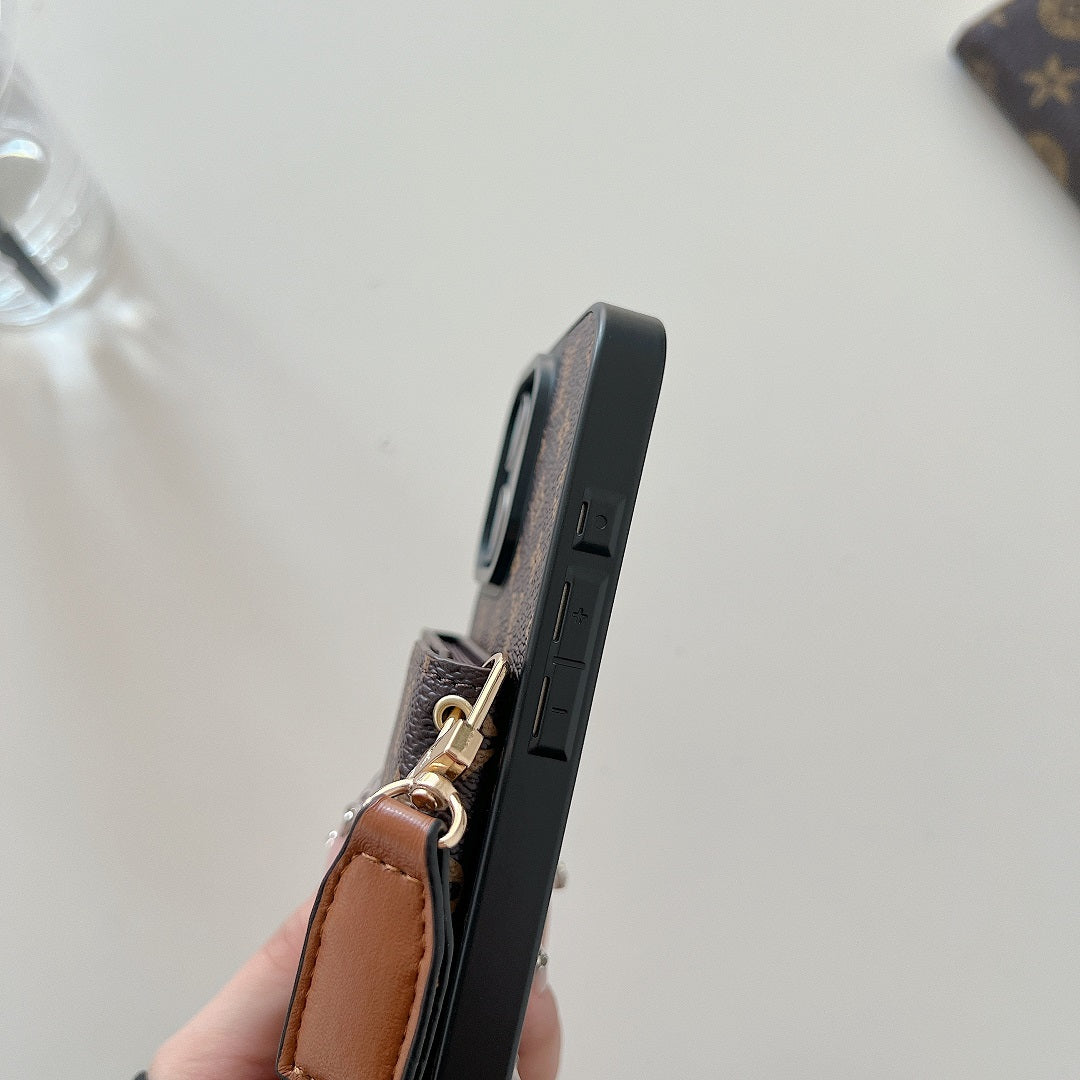 Fashion Luxury Leather Wallet Lanyard Case
