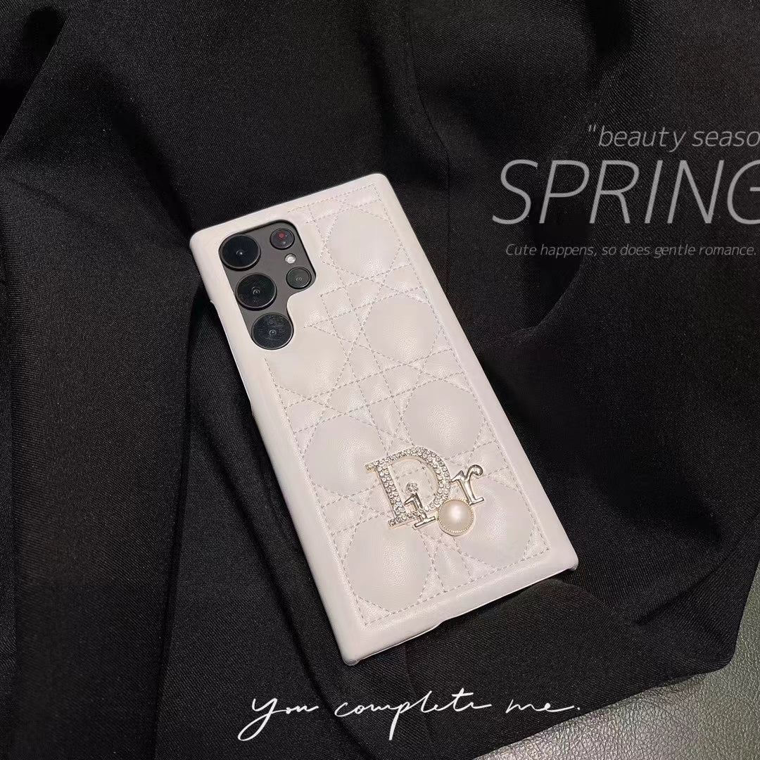 Leather Pearl Letter Logo Samsung Case