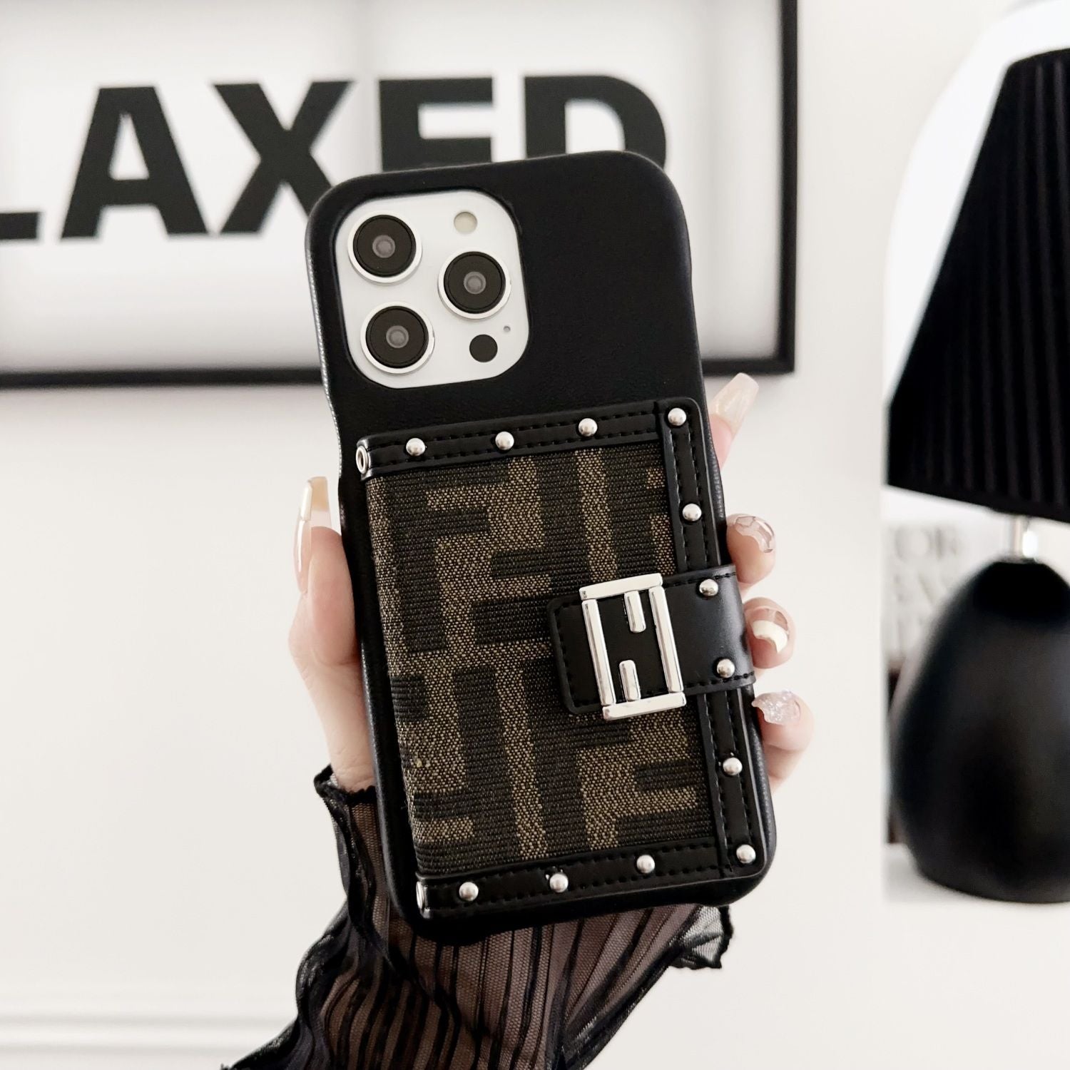 Retro F Print Crossbody Card Holder Case