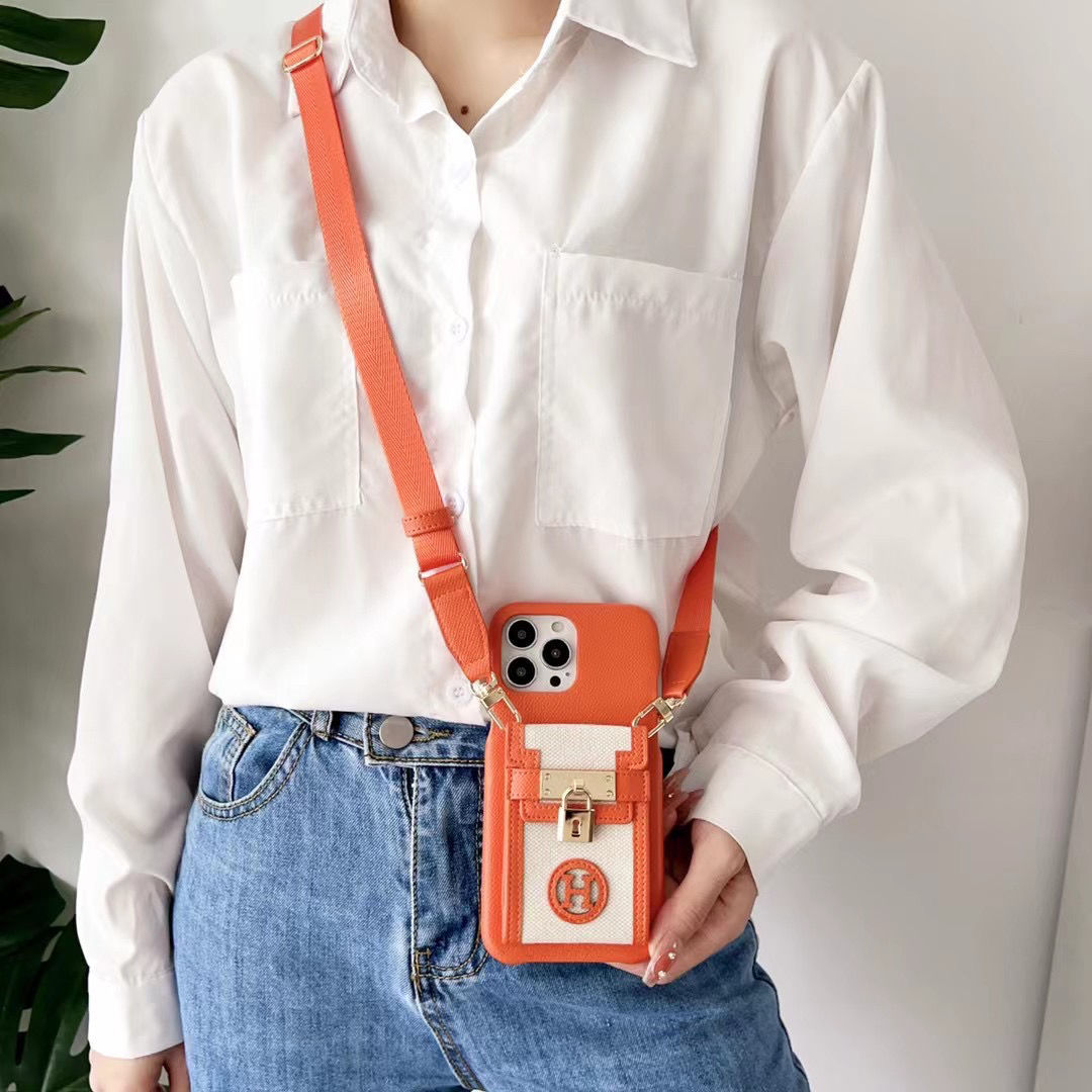Lock Leather Canvas Crossbody Case