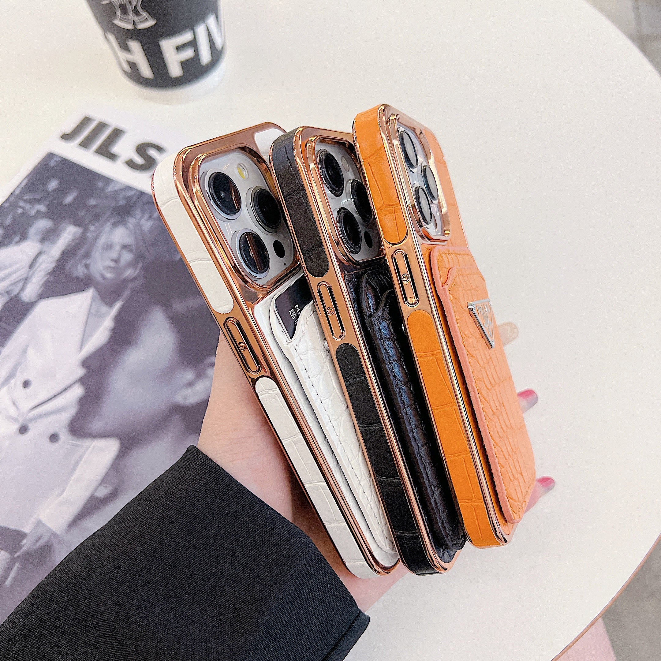 Electroplated Triangle Leather Card Holder Case
