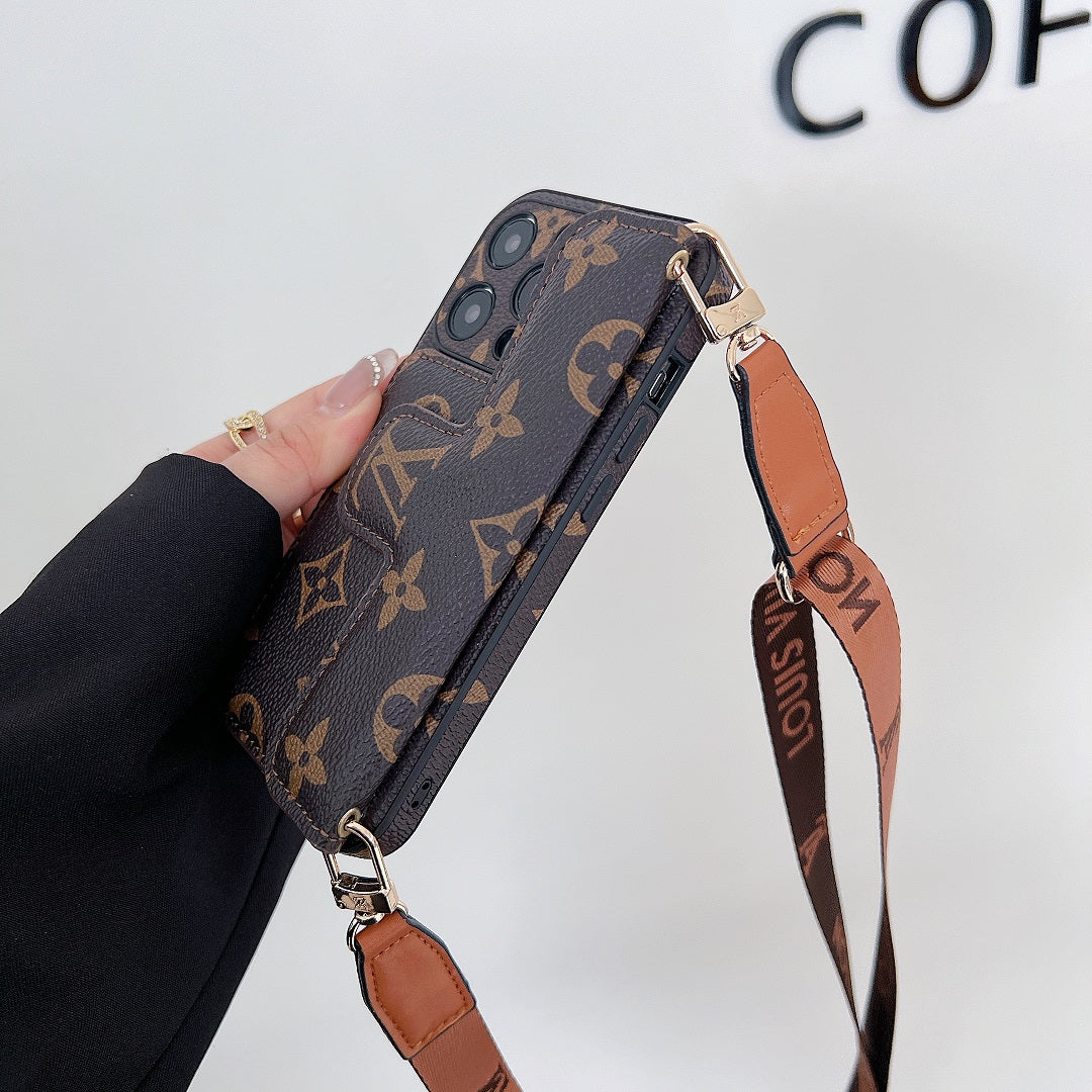 New Leather Embossed Card Lanyard Case