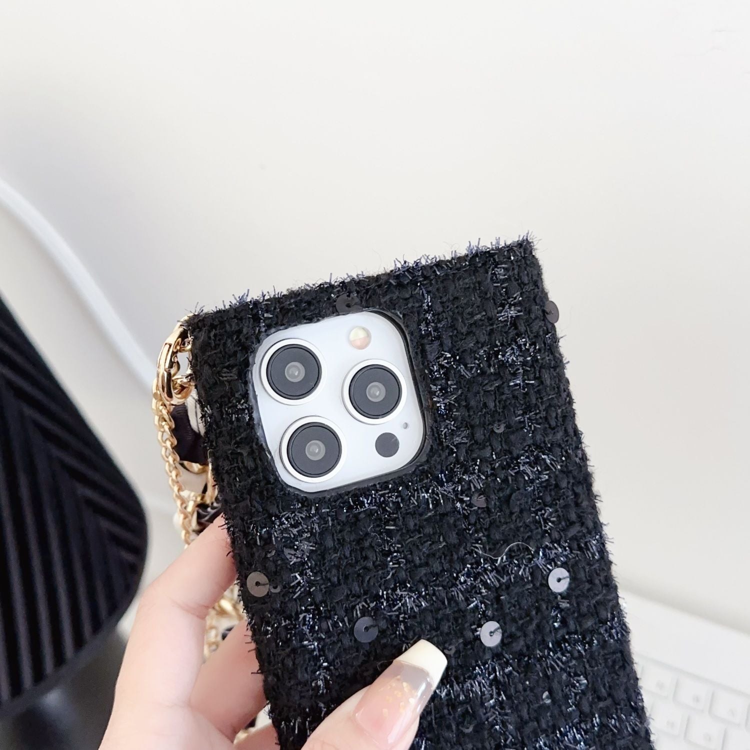 Vintage Sequin Suede Lanyard Case
