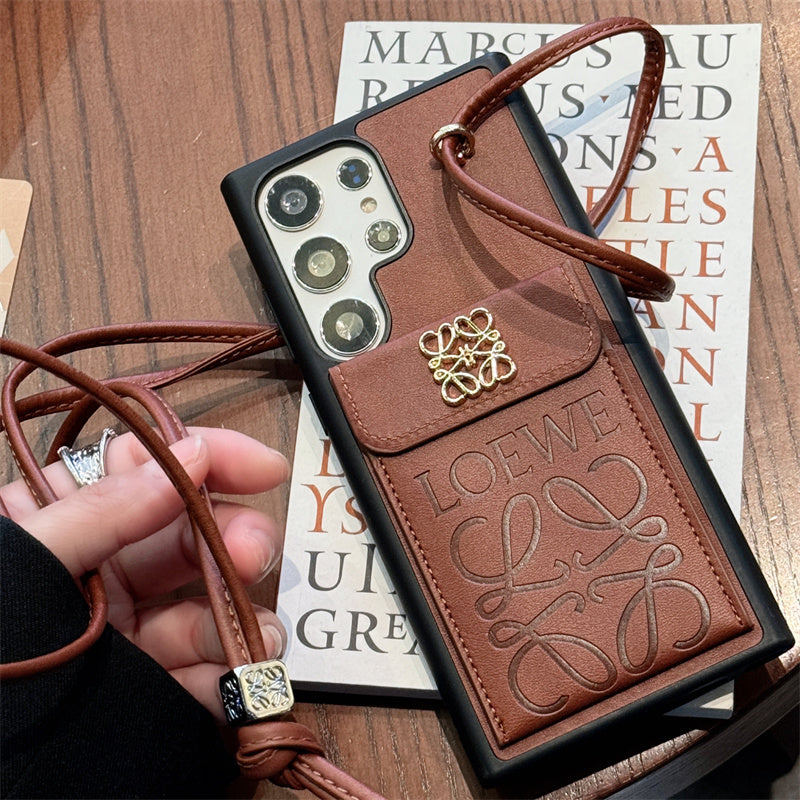 Trendy Embossed Card Holder Crossbody Samsung Case