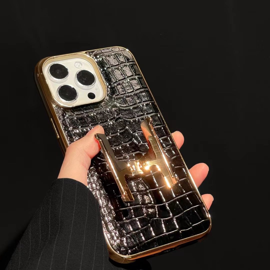 H Metal Bracket Crocodile Pattern Leather Case