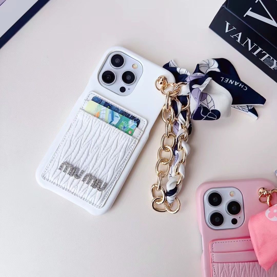 Silk Scarf Chain Wristband Leather Case