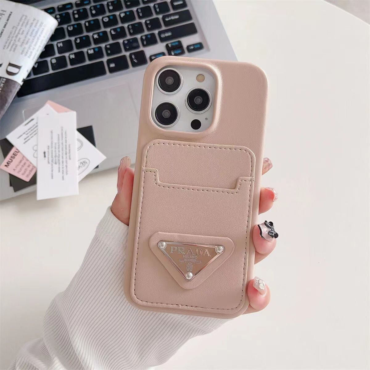 Leather Triangle Logo Card Case