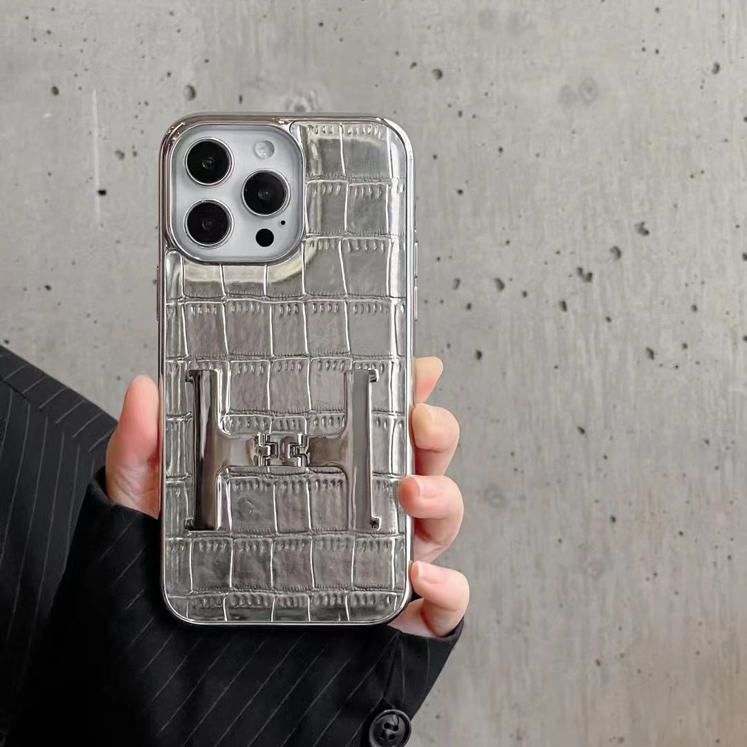 H Metal Bracket Crocodile Pattern Leather Case