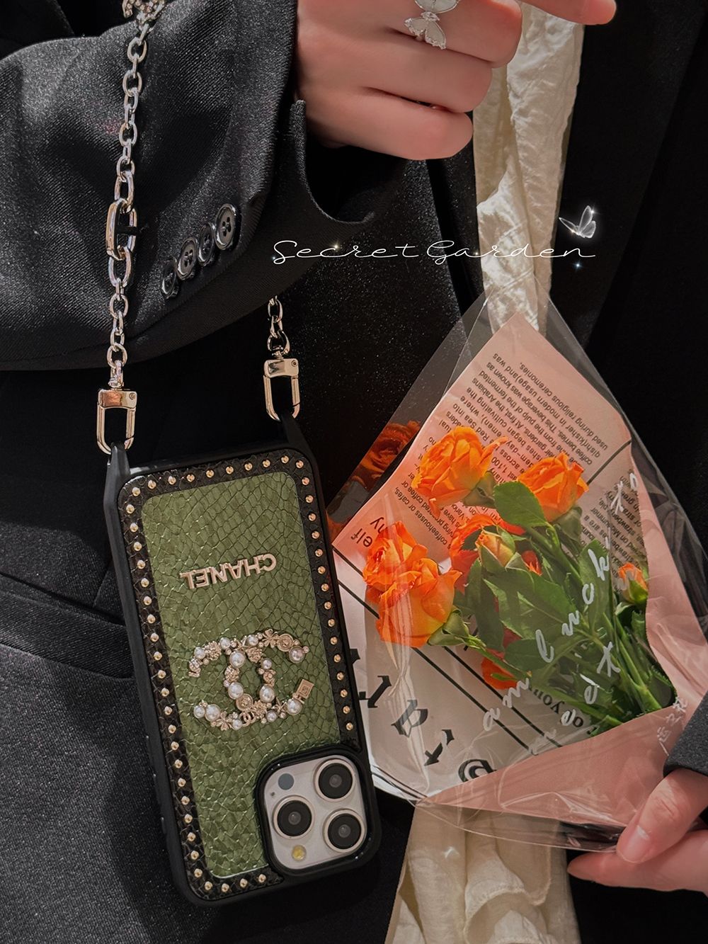 Fashionable Shining Pearl Logo Chain Case