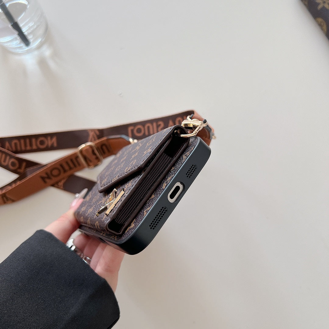 Fashion Luxury Leather Wallet Lanyard Case