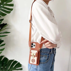 Lock Leather Canvas Crossbody Case