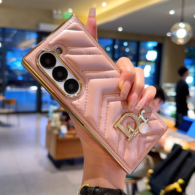 Electroplated Leather Pearl Logo Fold Case