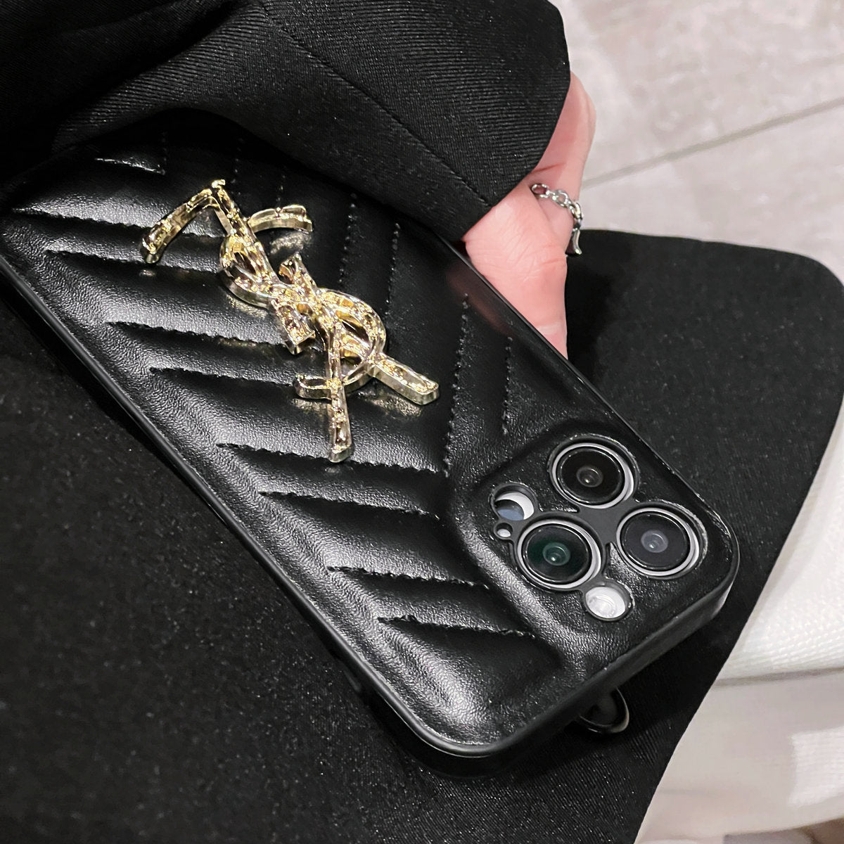 Sparkling Luxury Logo Leather Case
